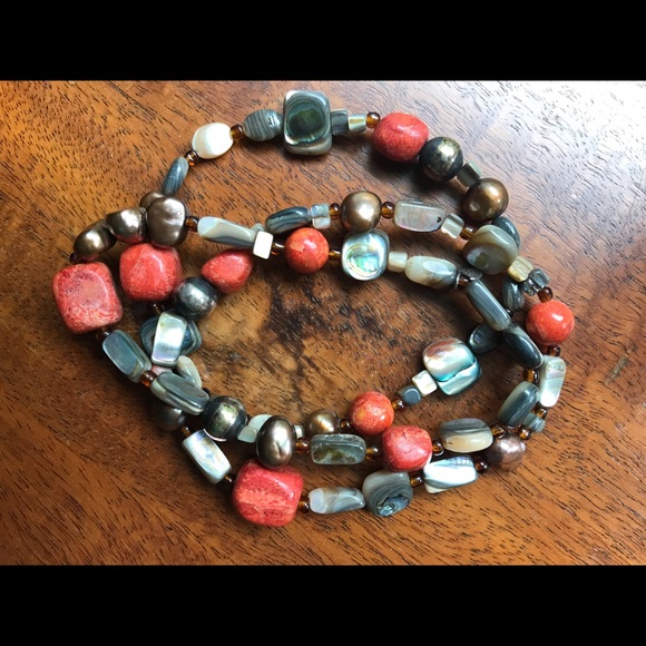 Silpada Three Stretch Bracelets, Sterling, Coral and Abalone - Picture 2 of 3